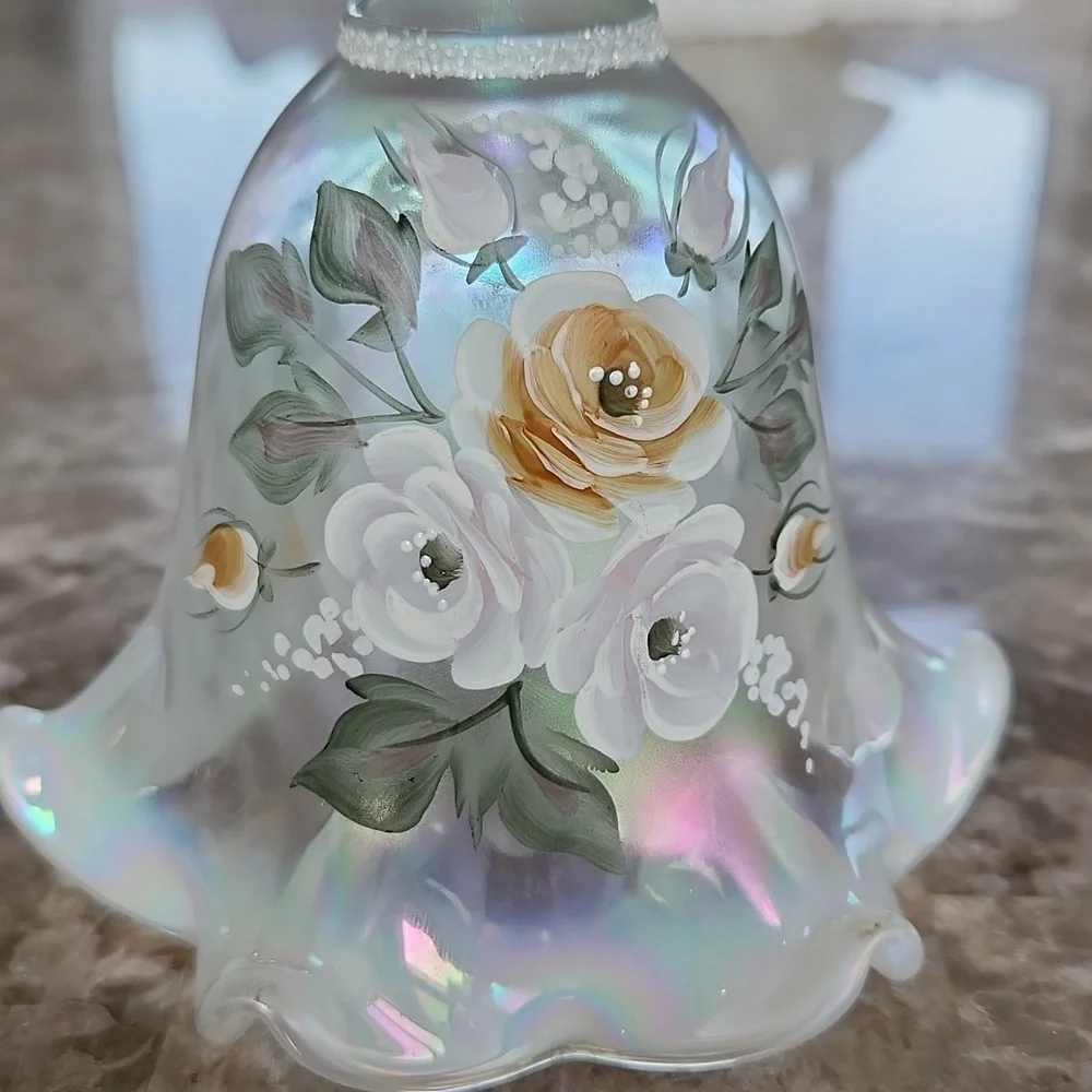 Fenton 95th Anniversary, Irredescent Hand Painted Glass Bell, 6 1/2